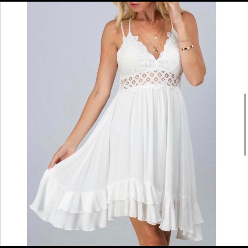 Lace top white boho dress